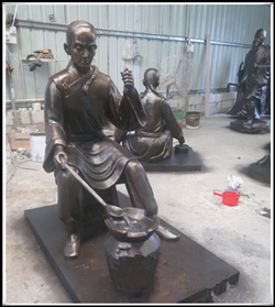 古代熬藥雕塑|中醫熬藥銅雕塑